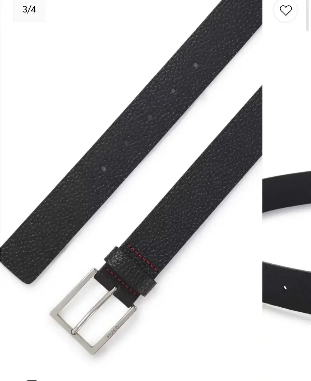 HUGO Grained Leather Belt with Silver-Effect Pin Buckle